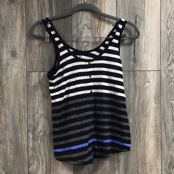 SO Tops - NEW So Striped Front Button Tank Black/White/Blue
